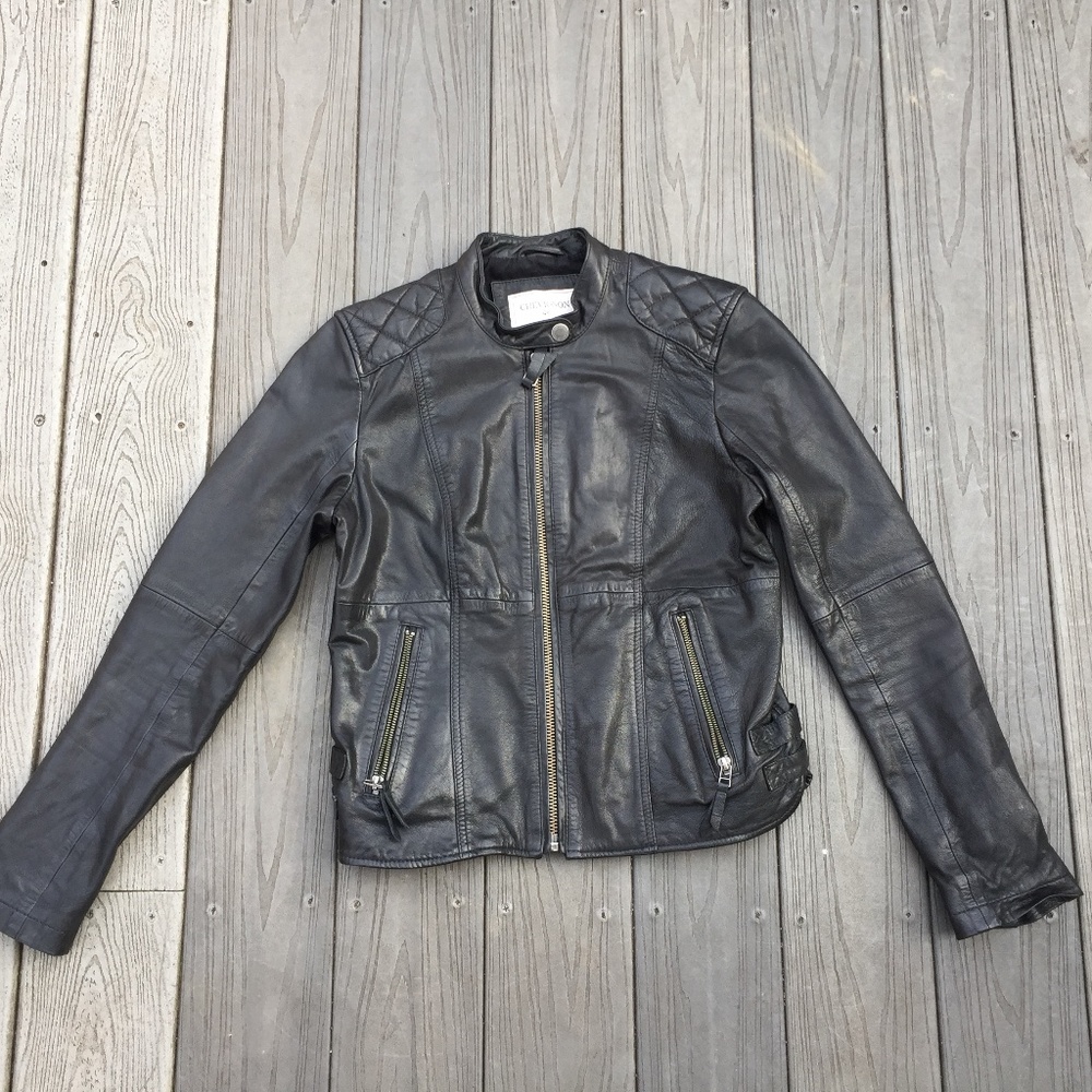 CHEVIGNON MOTORCYCLE BLACK LEATHER JACKET